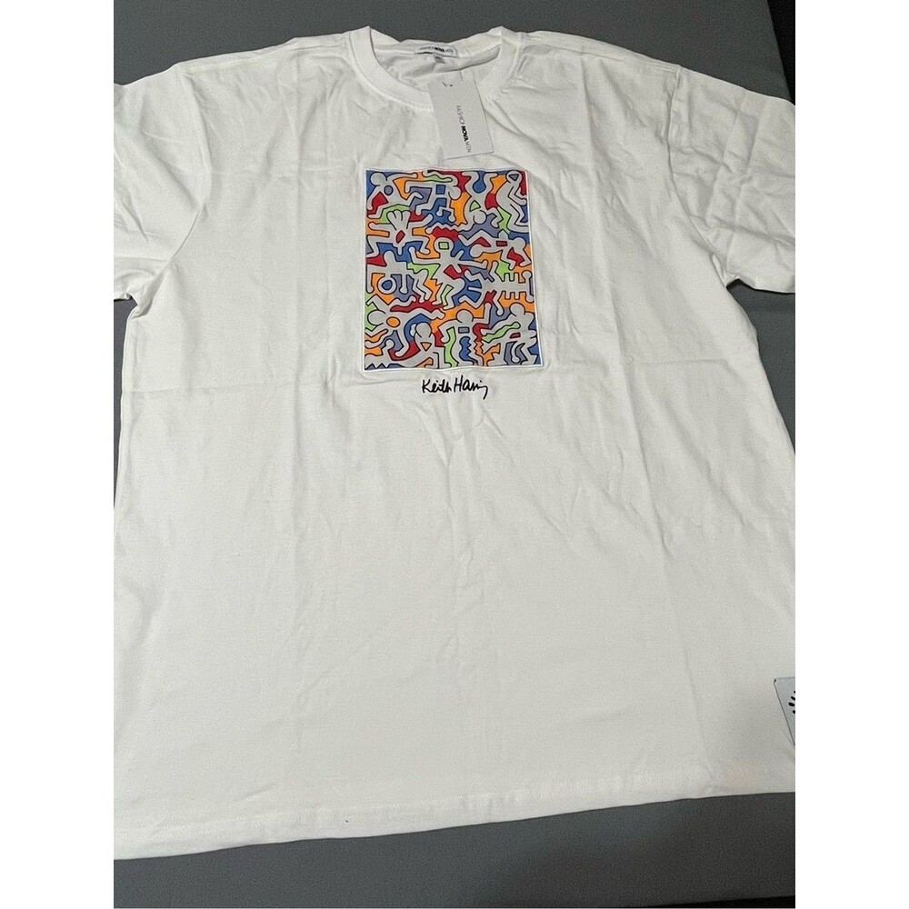 Keith Herring White Graphic T-Shirt - Colorful Pop Art Print